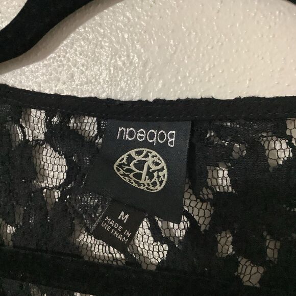 Bobeau Black Lace Cutout Boho Witchy Dark Flowy Hippie Casual Peasant Blouse M - Picture 9 of 9